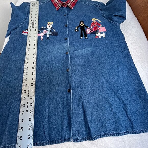 Bobbie Brooks Womens Embroidered Denim Button Up Shirt with Plaid Collar XL New - Picture 8 of 8